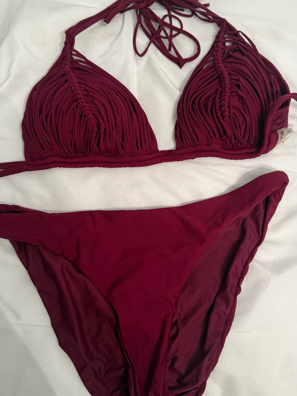 PQ Swim Macramé Triangle Bikini in Burgundy